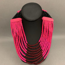 Load image into Gallery viewer, Shades of Pink Wood Bead &amp; Black Seed Bead 21&quot; Necklace &amp; Earrings Set
