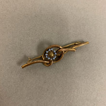 Load image into Gallery viewer, Vintage Gold Filled Periwinkle Enamel Flower Knot Brooch Pin (2&quot;)
