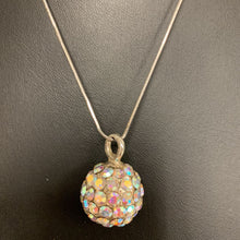 Load image into Gallery viewer, Sterling Iridescent Rhinestone Disco Ball Pendant on 24&quot; Snake Chain
