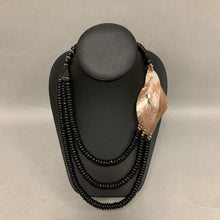 Load image into Gallery viewer, Asymmetric Mother of Pearl Shell Black Wood Bead Necklace (30&quot;)
