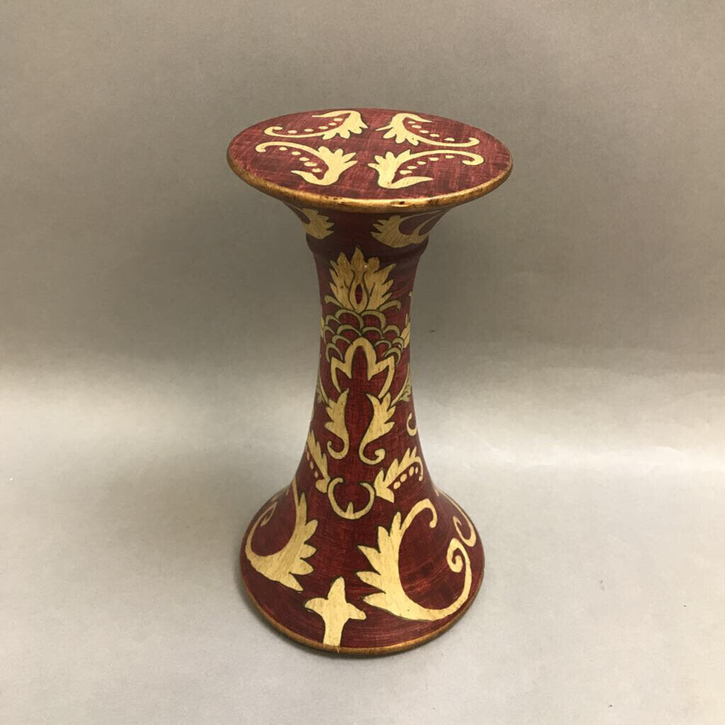 Red & Gold Pedestal Candle Holder (~9