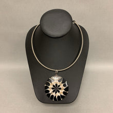 Load image into Gallery viewer, Sterling Shell Resin Flower 3&quot; Pendant on 18&quot; Snake Cord Necklace
