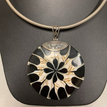 Load image into Gallery viewer, Sterling Shell Resin Flower 3&quot; Pendant on 18&quot; Snake Cord Necklace
