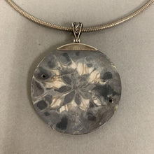 Load image into Gallery viewer, Sterling Shell Resin Flower 3&quot; Pendant on 18&quot; Snake Cord Necklace
