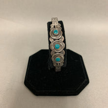 Load image into Gallery viewer, Silver Plated Faux Turquoise Snake Setting Cuff Bracelet
