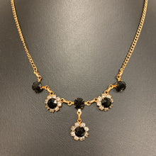 Load image into Gallery viewer, Vintage Gold Filled Black &amp; Clear Rhinestone Necklace (16&quot;)
