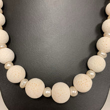 Load image into Gallery viewer, White Lava Stone Graduated Bead Pearl Necklace (21&quot;)
