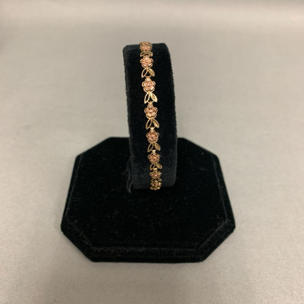 14K Yellow & Rose Gold Floral Link 7.5