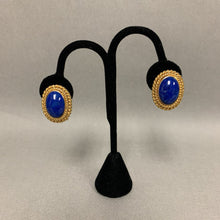 Load image into Gallery viewer, 14K Gold Lapis Lazuli Convertible (Clip or Pierced) Earrings &amp; Ring sz 6.75 Set (31.5g total weight)
