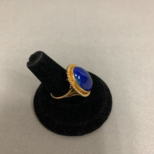 Load image into Gallery viewer, 14K Gold Lapis Lazuli Convertible (Clip or Pierced) Earrings &amp; Ring sz 6.75 Set (31.5g total weight)
