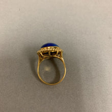 Load image into Gallery viewer, 14K Gold Lapis Lazuli Convertible (Clip or Pierced) Earrings &amp; Ring sz 6.75 Set (31.5g total weight)
