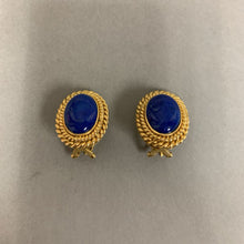 Load image into Gallery viewer, 14K Gold Lapis Lazuli Convertible (Clip or Pierced) Earrings &amp; Ring sz 6.75 Set (31.5g total weight)
