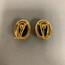 Load image into Gallery viewer, 14K Gold Lapis Lazuli Convertible (Clip or Pierced) Earrings &amp; Ring sz 6.75 Set (31.5g total weight)
