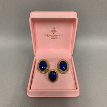 Load image into Gallery viewer, 14K Gold Lapis Lazuli Convertible (Clip or Pierced) Earrings &amp; Ring sz 6.75 Set (31.5g total weight)
