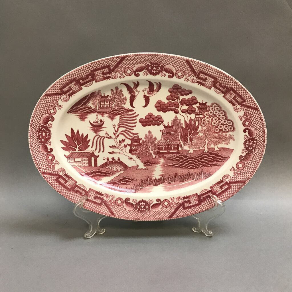 Staffordshire Pink Willow Oval Serving Platter (13x9.25)