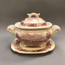 Load image into Gallery viewer, Red Transferware Turreen w/ Underplate (6.5x9x5)
