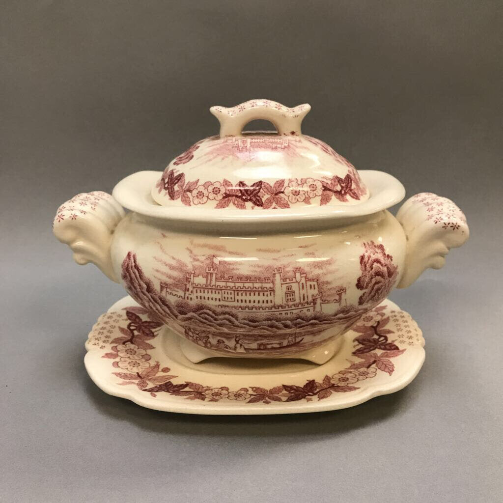 Red Transferware Turreen w/ Underplate (6.5x9x5)