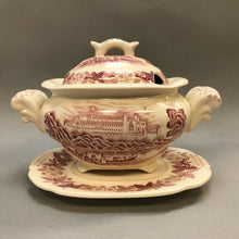 Load image into Gallery viewer, Red Transferware Turreen w/ Underplate (6.5x9x5)
