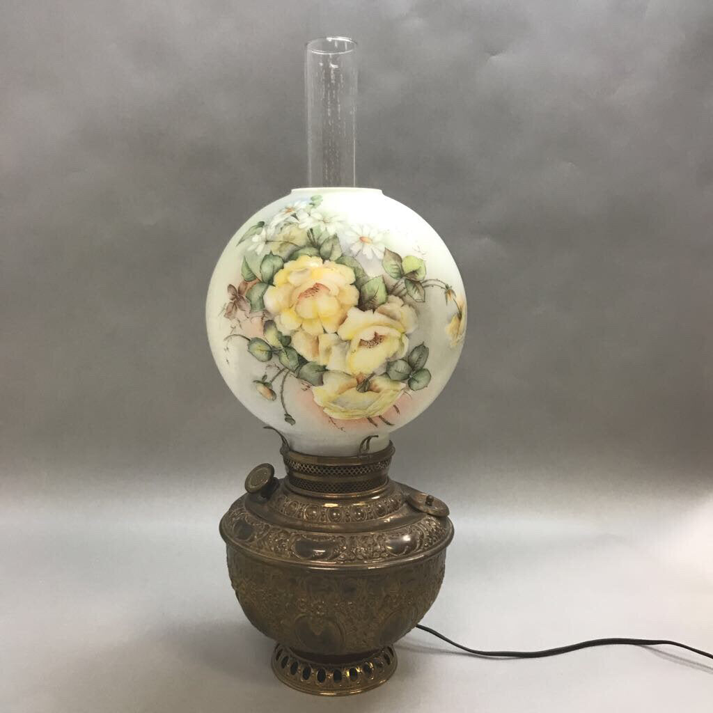 Bronze Base with Painted Glass Globe Lamp (24