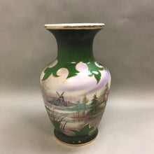 Load image into Gallery viewer, Hand-Painted Green Vase; Child, Ducks, Windmill Scene (16&quot;)
