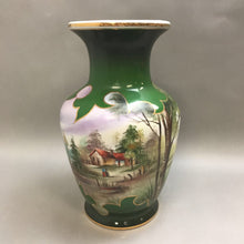 Load image into Gallery viewer, Hand-Painted Green Vase; Child, Ducks, Windmill Scene (16&quot;)
