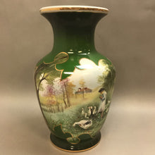 Load image into Gallery viewer, Hand-Painted Green Vase; Child, Ducks, Windmill Scene (16&quot;)
