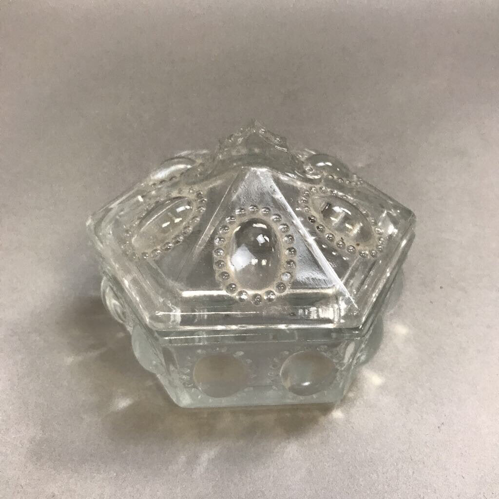 Vintage LE Smith Medallion Lidded Glass Trinket Box (4