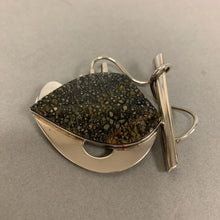 Load image into Gallery viewer, Artisan Made Sterling Pyrite Agate Brooch Pin (2.5&quot;)
