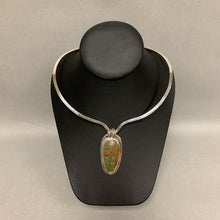 Load image into Gallery viewer, Artisan Made Sterling Green Turquoise 2&quot; Pendant on Collar Necklace
