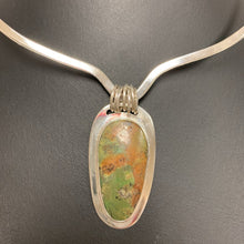 Load image into Gallery viewer, Artisan Made Sterling Green Turquoise 2&quot; Pendant on Collar Necklace
