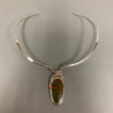 Load image into Gallery viewer, Artisan Made Sterling Green Turquoise 2&quot; Pendant on Collar Necklace
