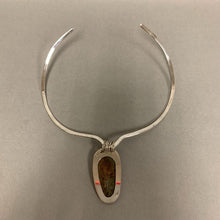 Load image into Gallery viewer, Artisan Made Sterling Green Turquoise 2&quot; Pendant on Collar Necklace
