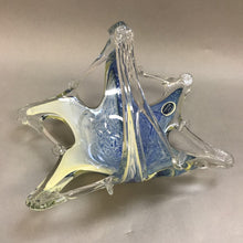 Load image into Gallery viewer, Murano Art Glass Blue / Cream / Yellow Pulled Glass Basket (9&quot; x 10&quot; x 4&quot;)
