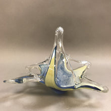 Load image into Gallery viewer, Murano Art Glass Blue / Cream / Yellow Pulled Glass Basket (9&quot; x 10&quot; x 4&quot;)
