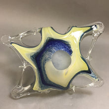 Load image into Gallery viewer, Murano Art Glass Blue / Cream / Yellow Pulled Glass Basket (9&quot; x 10&quot; x 4&quot;)
