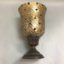 Load image into Gallery viewer, Mosiac Glass Hurricane Candle Holder Brass Base (12&quot;)
