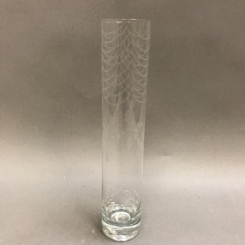 Tall Etched Crystal Floral Vase (10