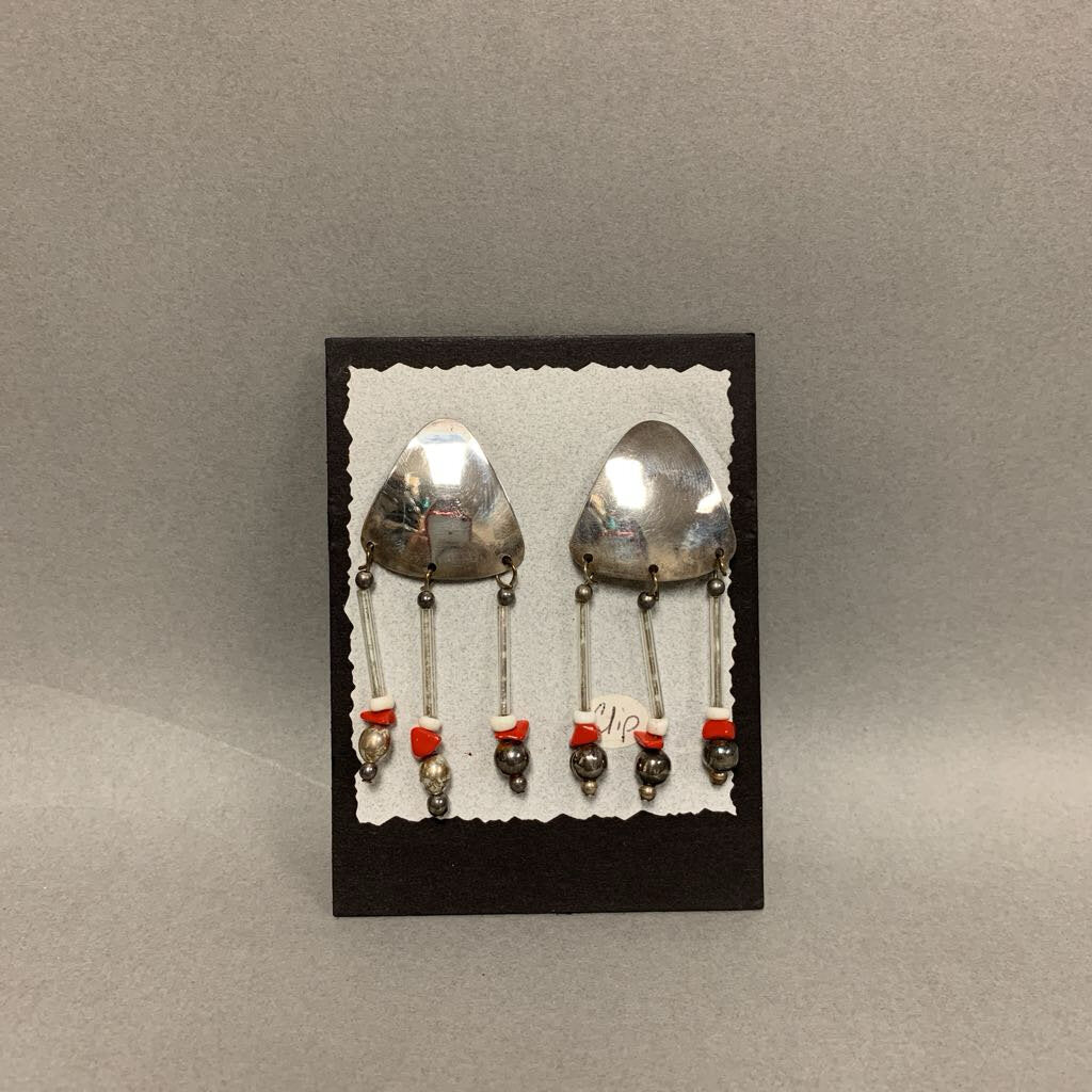 Roger Mathews Sterling Beaded Clip Earrings