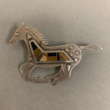 Load image into Gallery viewer, Sterling David Rosales Jasper Tigers Eye Onyx Inlay Horse Brooch Pin (2.75&quot;)
