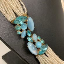 Load image into Gallery viewer, Vintage Italian Cream &amp; Blue Seed Bead Ornate Clasp Necklace (25")
