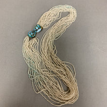 Load image into Gallery viewer, Vintage Italian Cream &amp; Blue Seed Bead Ornate Clasp Necklace (25")
