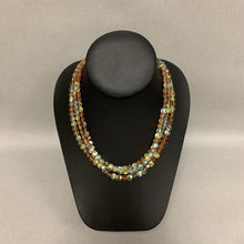Load image into Gallery viewer, Vintage Amber Aurora Borealis Crystal 3 Strand Necklace (17")
