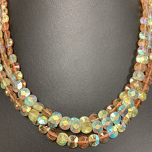 Load image into Gallery viewer, Vintage Amber Aurora Borealis Crystal 3 Strand Necklace (17")
