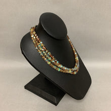 Load image into Gallery viewer, Vintage Amber Aurora Borealis Crystal 3 Strand Necklace (17")
