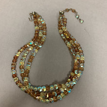 Load image into Gallery viewer, Vintage Amber Aurora Borealis Crystal 3 Strand Necklace (17")

