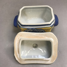 Load image into Gallery viewer, Asian Blue &amp; Yellow Ceramic Covered Pot (6.5&quot; x 5&quot; x 4.5&quot;)
