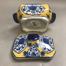 Load image into Gallery viewer, Asian Blue &amp; Yellow Ceramic Covered Pot (6.5&quot; x 5&quot; x 4.5&quot;)
