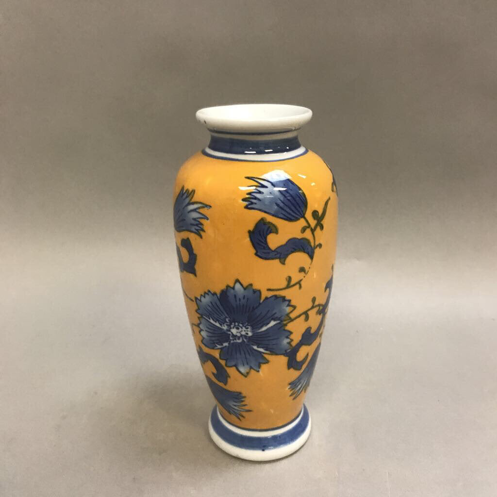 Asian Blue & Yellow Ceramic Vase (8