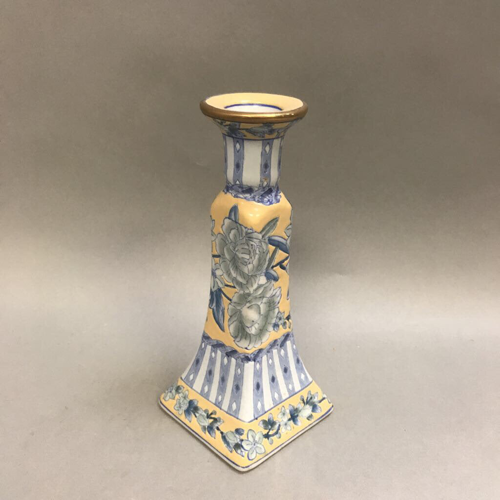 Asian Blue & Yellow Ceramic Candle Holder (9