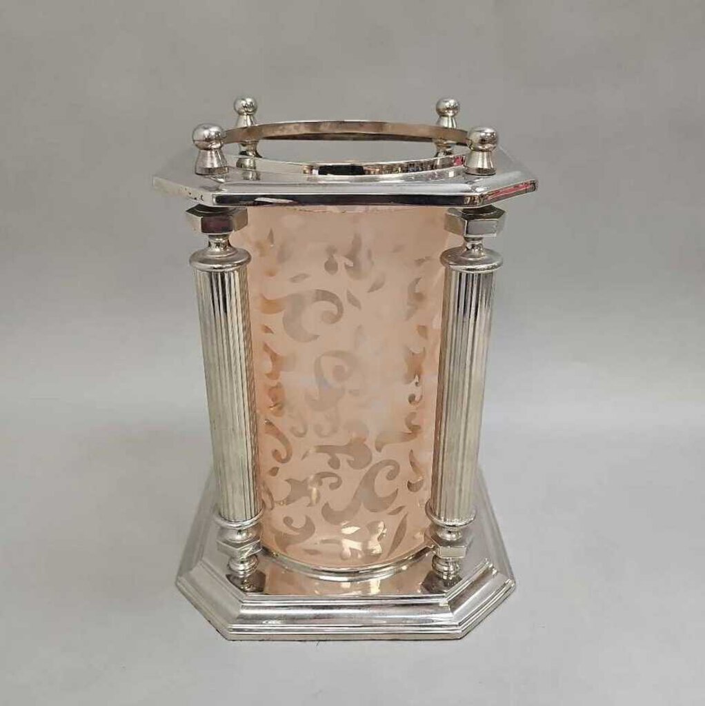 Silverplate & Glass Hurricane Candle Holder (~10x7x7)